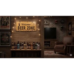 Metal License Plate "Beer Zone" Decor, 12x6